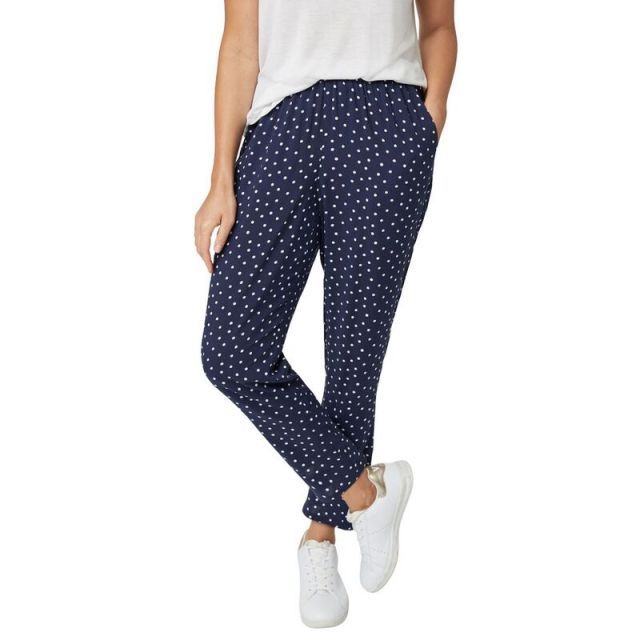 【送料無料】 Ellos レディース カジュアルパンツ ボトムス Ellos Women's Plus Size Woven Soft Pants Navy White Dot