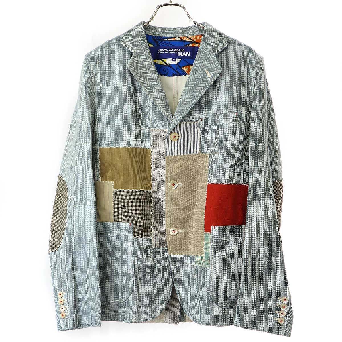 JUNYA WATANABE COMME des GARCONS MAN ジュンヤワタナベ コムデギャルソンマン 16SS パッチワークデザイン リネンテーラードジャケット WQ-J015 ブルー M