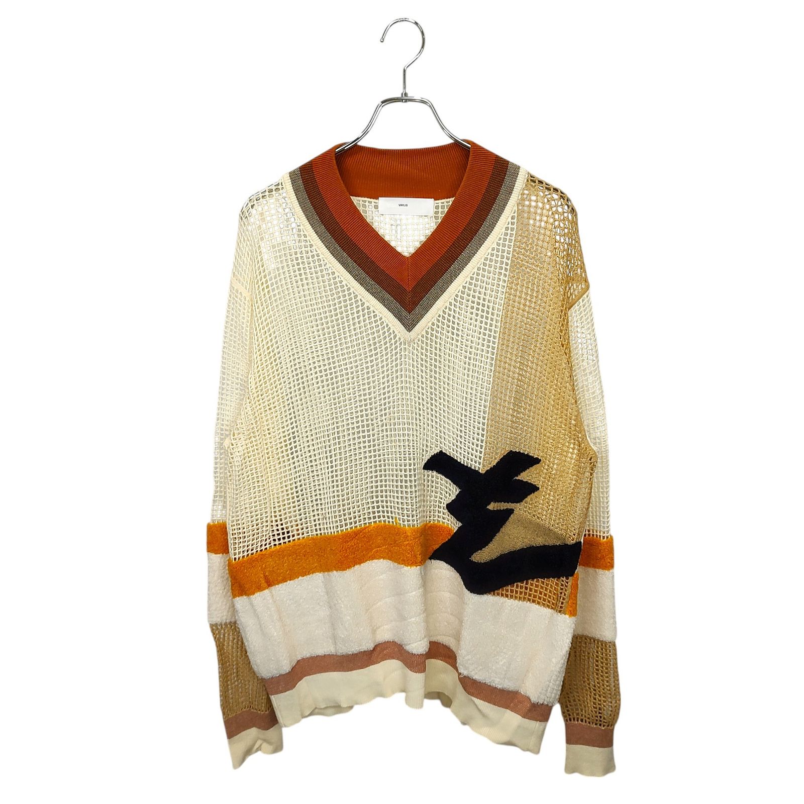 TOGA VIRILIS トーガ ビリリース 21SS MESH KNIT PULLOVER Vネック メッシュ ニット セーター TV11-XN303 48 ベージュ