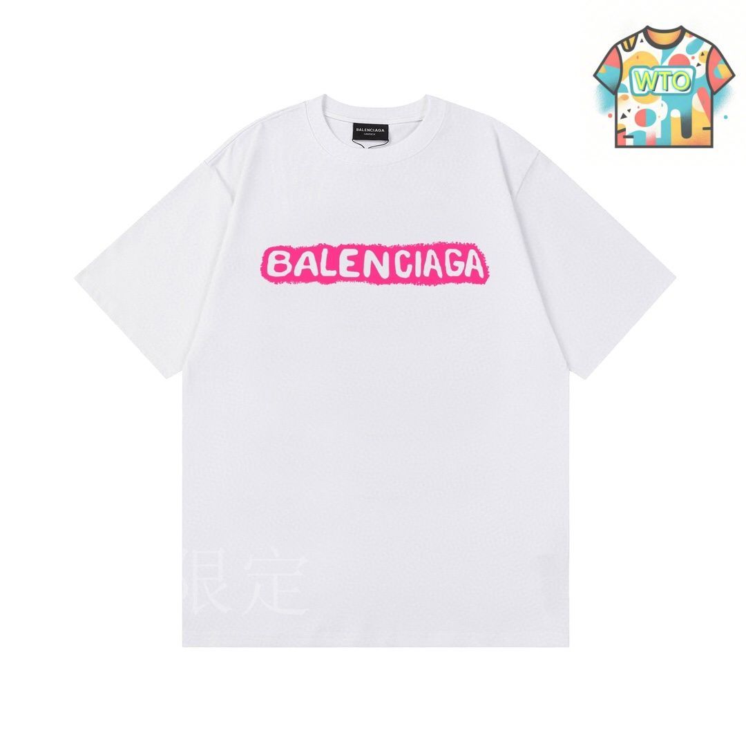 今日WTO】Balenciaga ピンクレタープリント T シャツ-GZ78