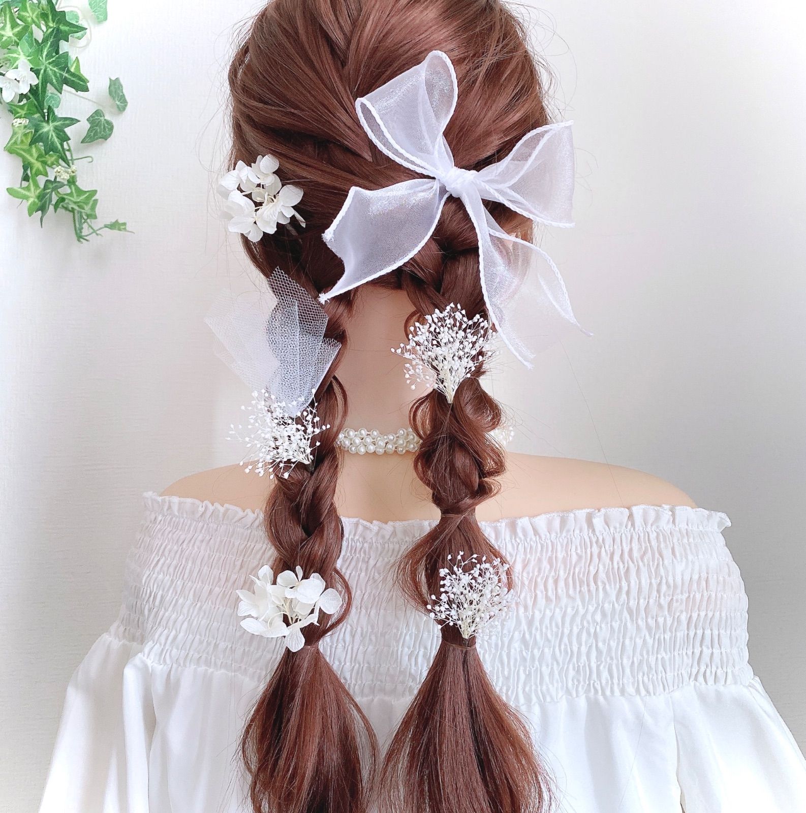 ⑦ ホワイト シアーリボン フラワー ヘアアクセサリー