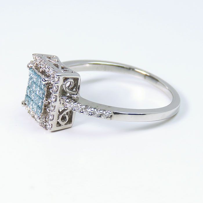 K18WG ブルーダイヤモンド リング K18WG】リング ブルーダイヤモンド ダイヤモンド 14.5号 指輪