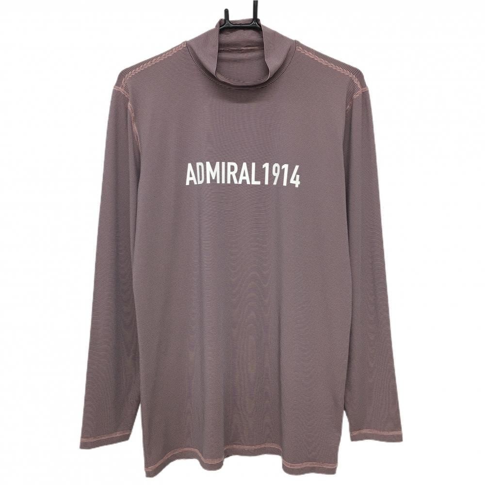 SALE5％OFF【超美品】アドミラル 長袖ハイネックシャツ ピンク×黒　細ボーダー プリントロゴ インナーシャツ メンズ L ゴルフウェア Admiral