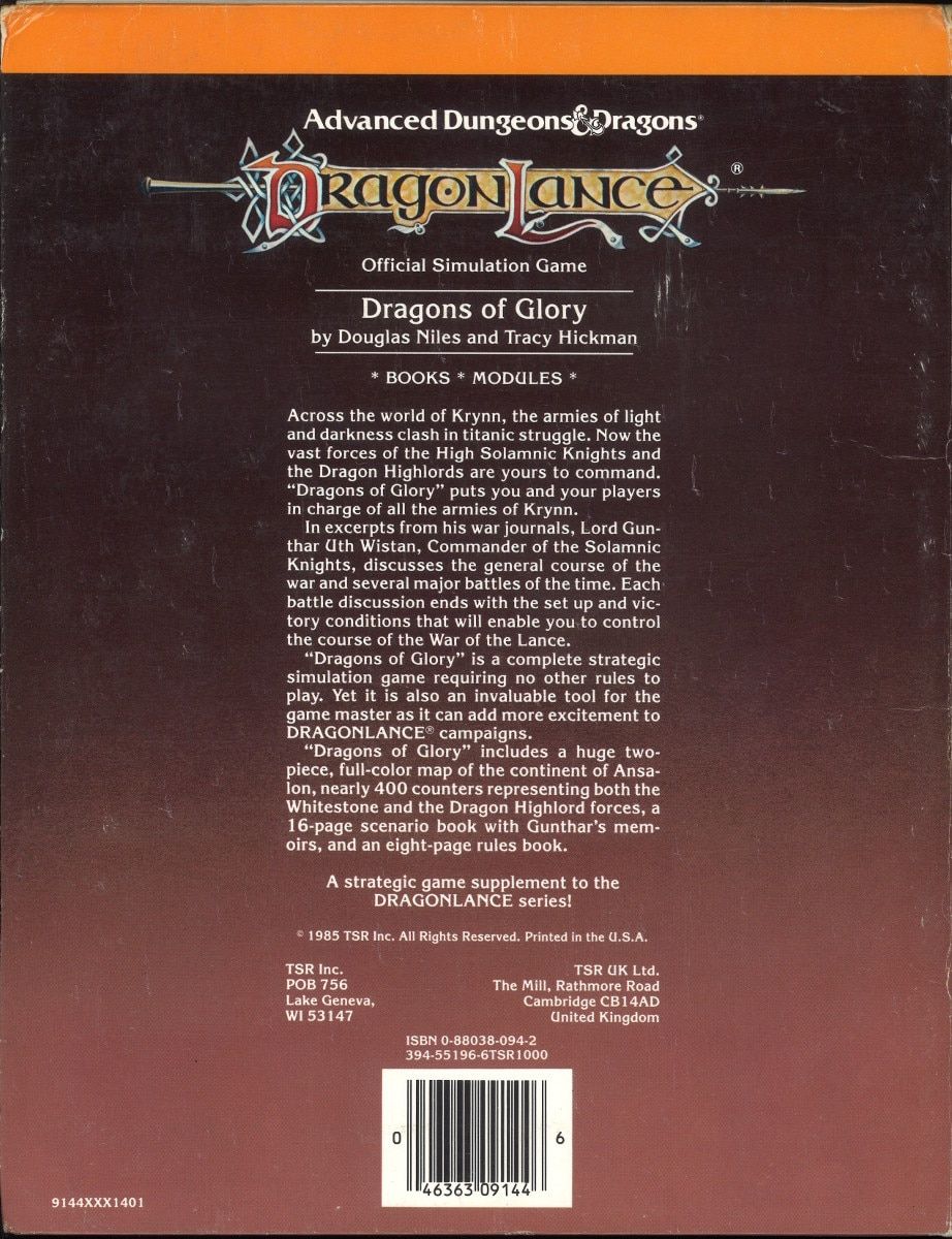 TSR DRAGONLANCE Douglas Niles DRAGONS OF GLORY DL11