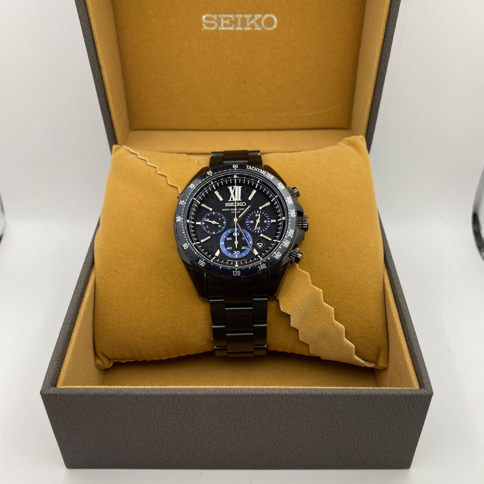 （T292）美品 稼動品 SEIKO セイコー 電波ソーラー BRIGHTZ ブライツ クロノグラフ ブラックチタン SAGA109 8B82-0AJ0 人気 時計 メンズ ユニセックス