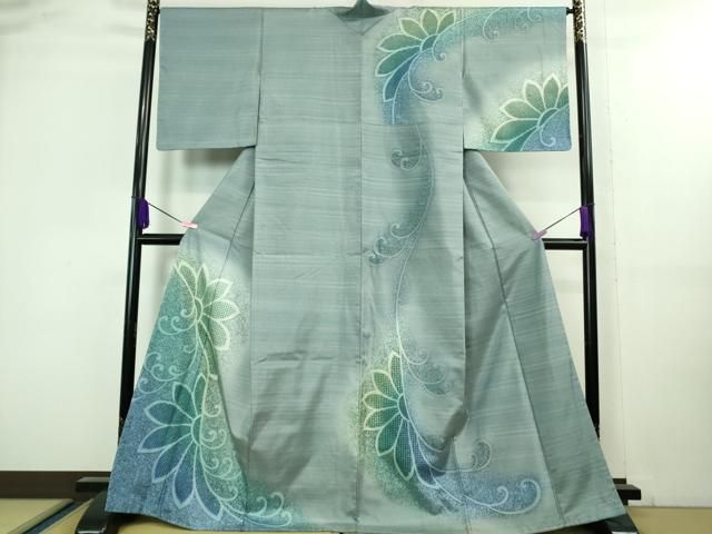 平和屋着物 上 中国三大刺繍 スワトウ刺繍 汕頭刺繍 訪問着 本場染大島紬 花唐草文 暈し染め ♥ DZAA8439kh5