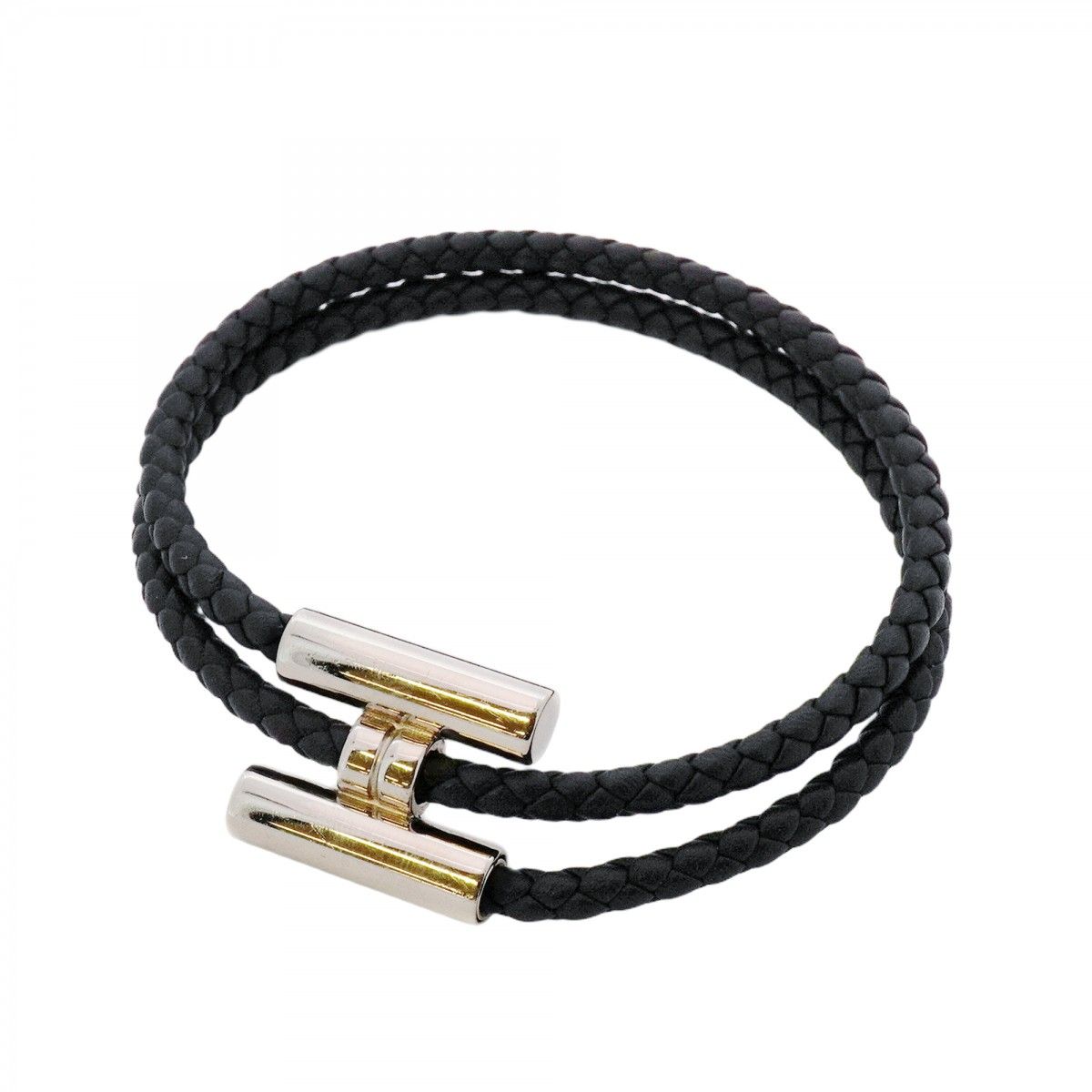 5jib0814 エルメス ブレスレット トゥルニ メタル レザー シルバー ブラック メンズ レディース ユニセックス