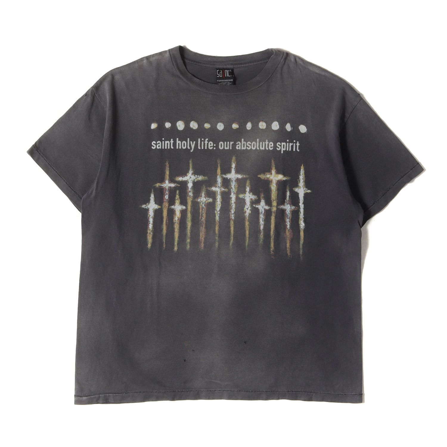 SAINT MICHAEL セントマイケル Tシャツ サイズ:XXL 23AW FORSOMEONE ヴィンテージ加工 クルーネック Tシャツ (FS_SS T-SHIRT/GOD) ブラック 黒 トップス カットソー 半袖 コラボ【メンズ】