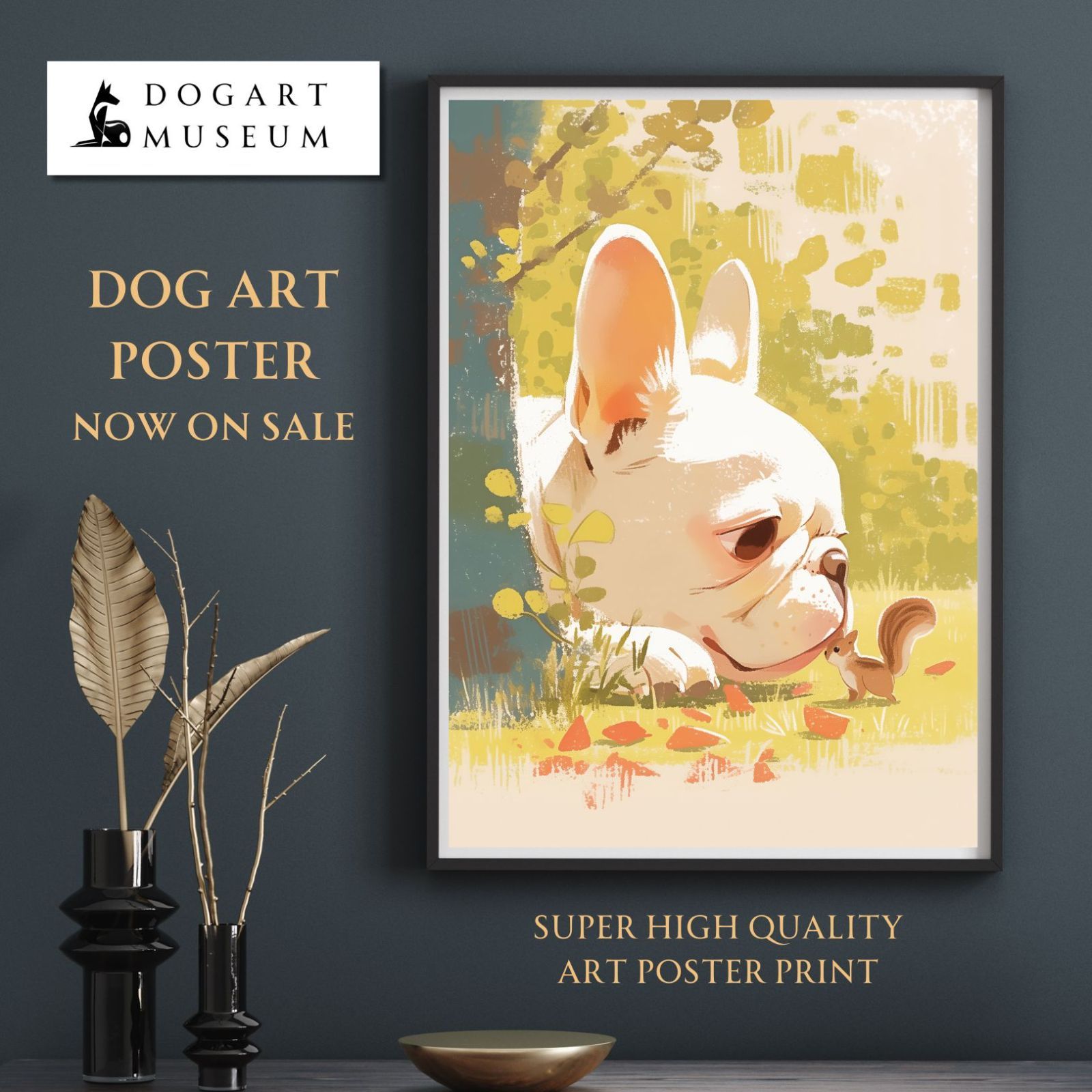 栗鼠犬戯舞 - フレンチブルドッグ犬の子犬 No.1 フレブル リス 紅葉 秋 子犬 ペットロス うちの子記念日 アートポスター 犬の絵 犬のイラスト