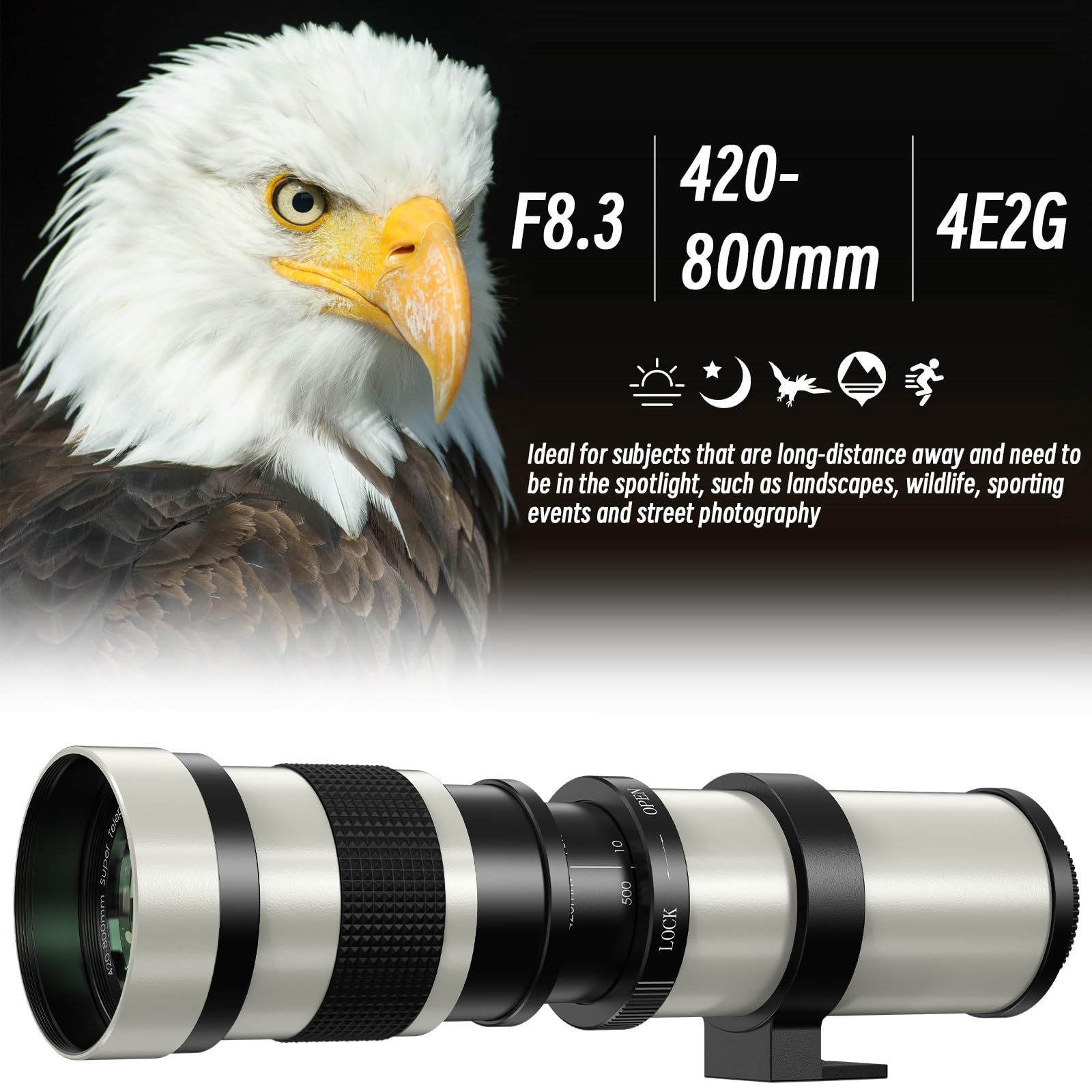 新品 Lightdow 望遠ズームレンズ 420-800mm f/8.3-16 for キヤノンEF 