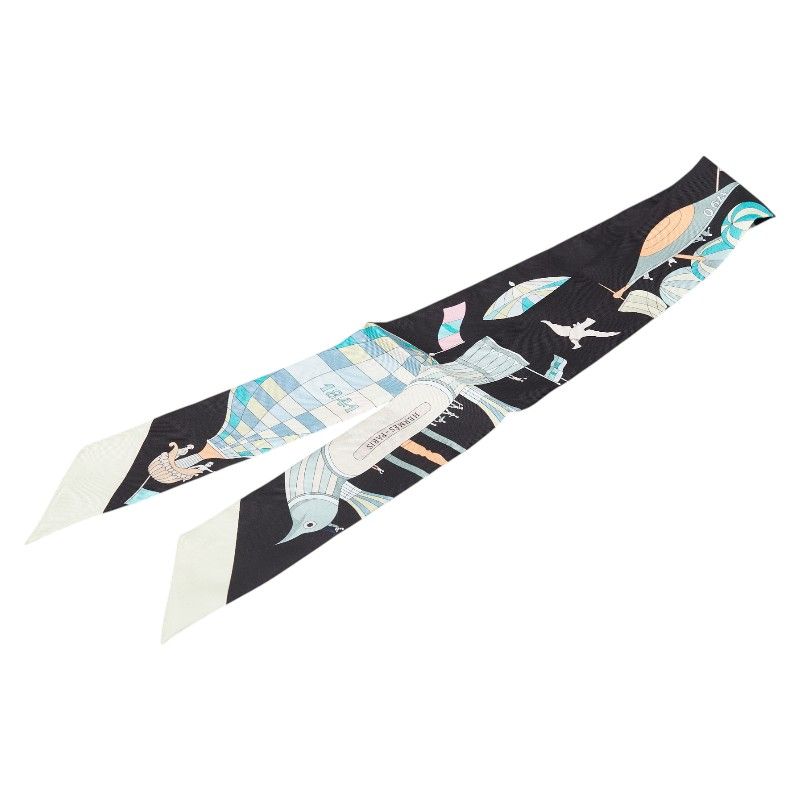 エルメス ツイリー Les Folies Du Ciel 大空の狂気 ブラック ベージュ マルチカラー シルク レディース HERMES【1-0220716】