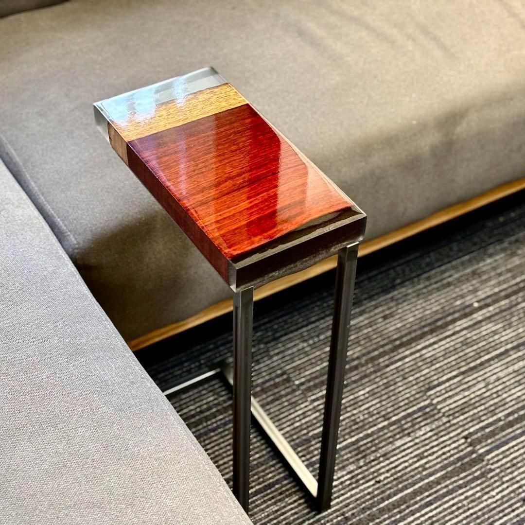 サイドテーブル アイアン 無垢材 木製 一枚板 コの字 北欧風 ベッド モダン