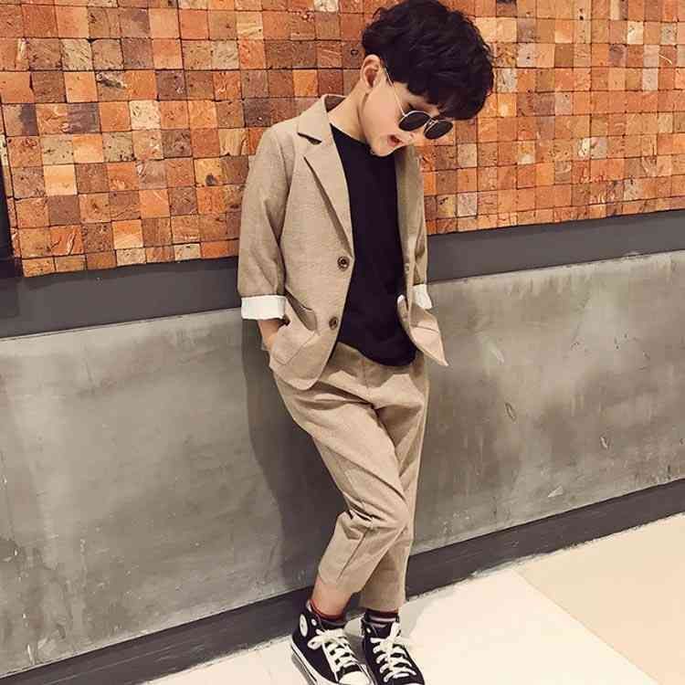秋 キッズスーツ シングルボタン 低学年 子供服 小学生 7分袖 高学年 ベビー ショートパンツ キッズ スーツ 春 男の子 ジャケット ロング パンツ 長ズボン 子供スーツ 110 フォーマル 裏地 dkhsh592094