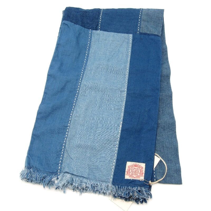 ♥ FUNSET OF ART ファンセットオブアート ストール SS2025FAG-155 パッチワーク 刺し子 コットンリネン インディゴ 28011112