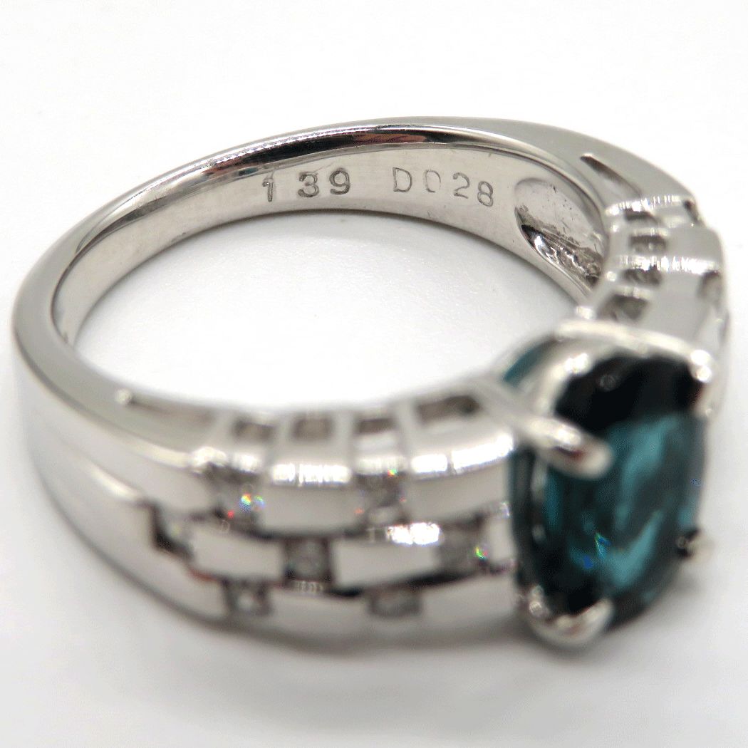 123N4821M】Pt900 トルマリン 天然ダイヤモンド リング 15号
