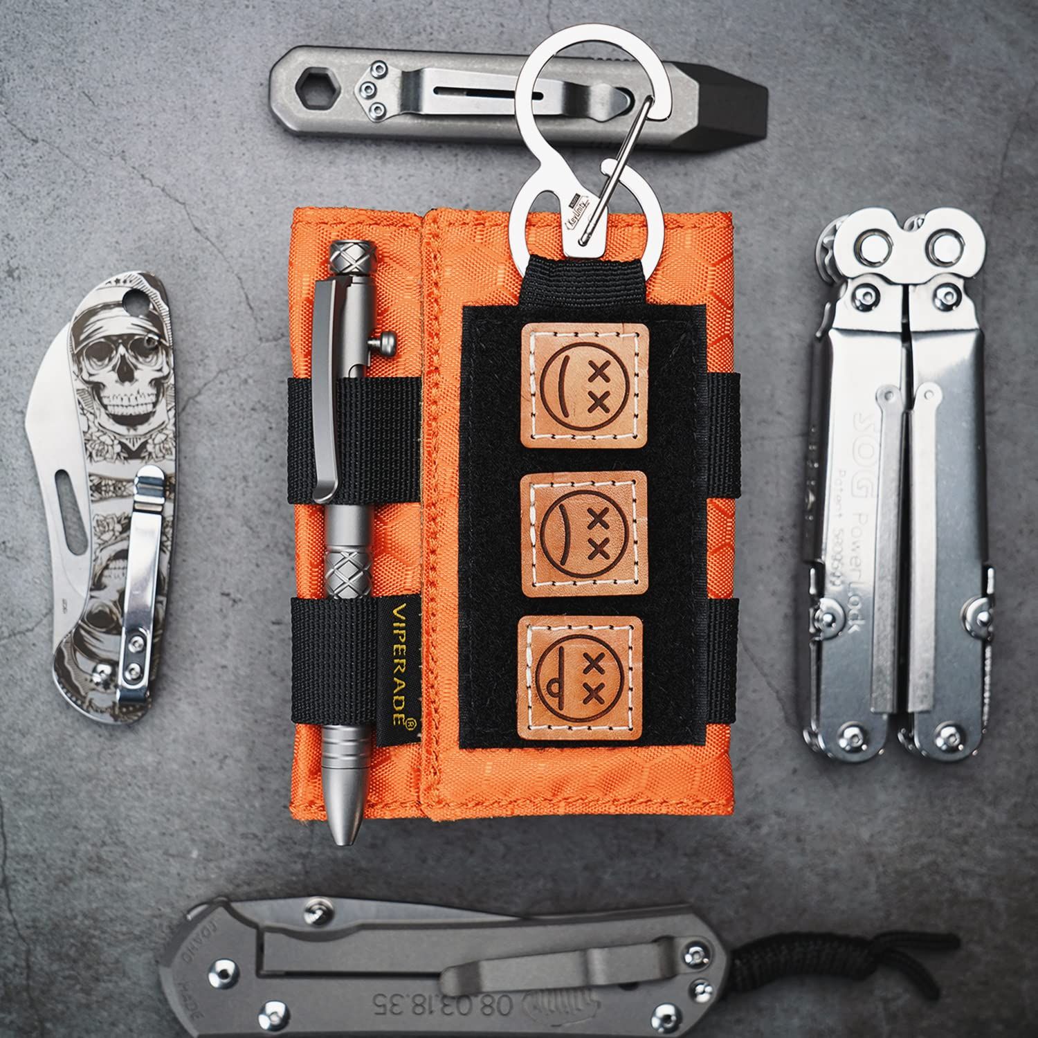 VIPERADE VE9ポケットオーガナイザー 男性用EDCポケットオーガナイザー DIYパッチエリア付きEDCオーガナイザー デイリーキャリー用の3つのツール収納ポケット付きナイロンEDCポーチ 橙