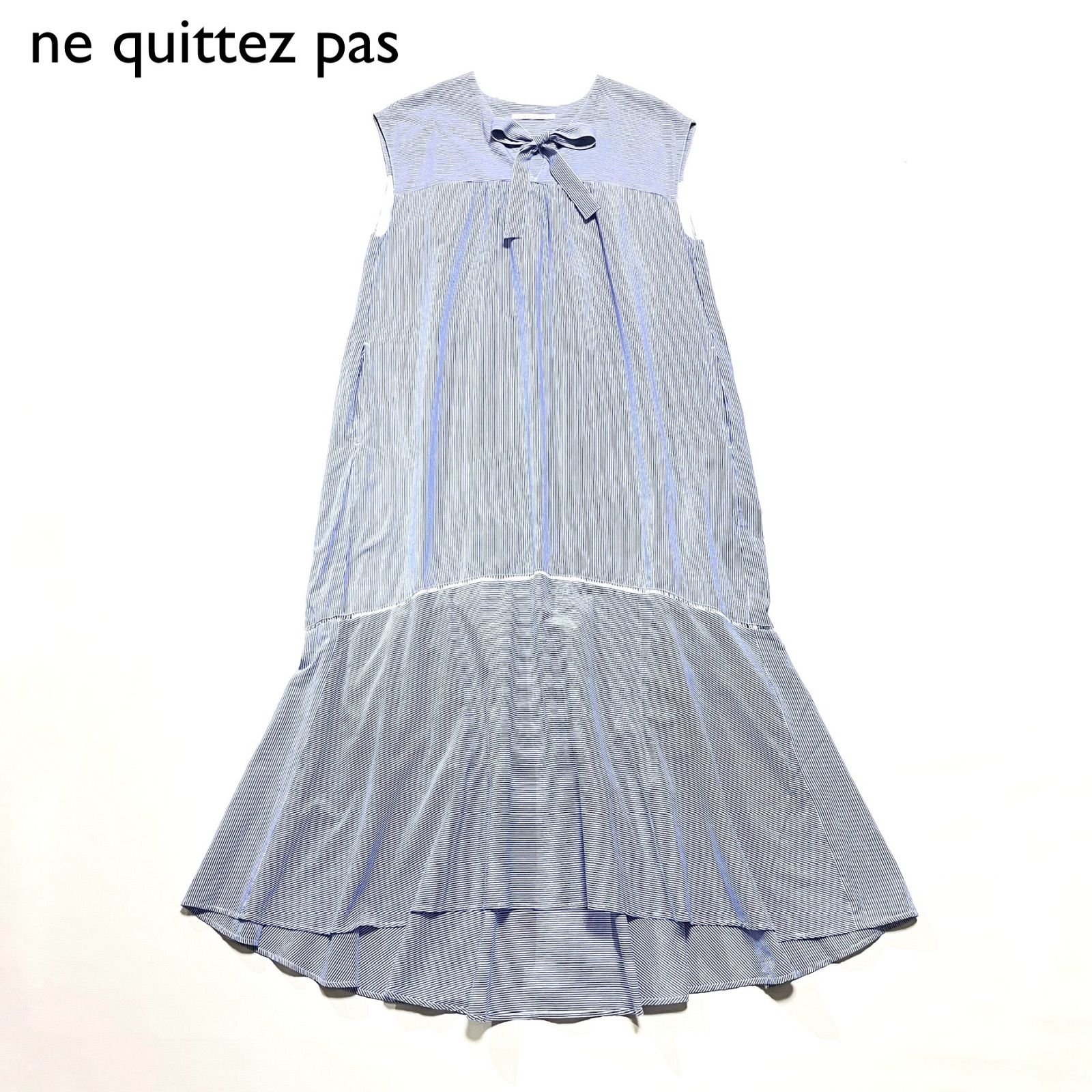 ヌキテパ　ワンピース cE52 ヌキテパ ne quittez pas ポプリンストライプワンピース ボウタイ