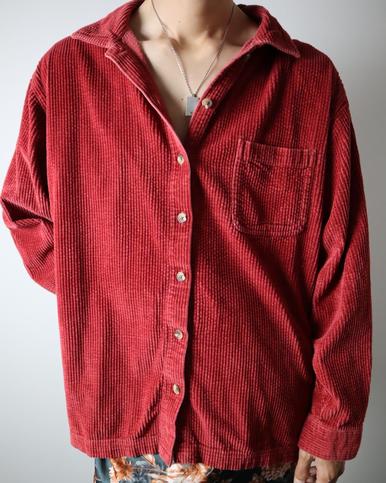 【L.L.Bean】太畝 肉厚 コーデュロイ ボックスカット 長袖シャツ 赤