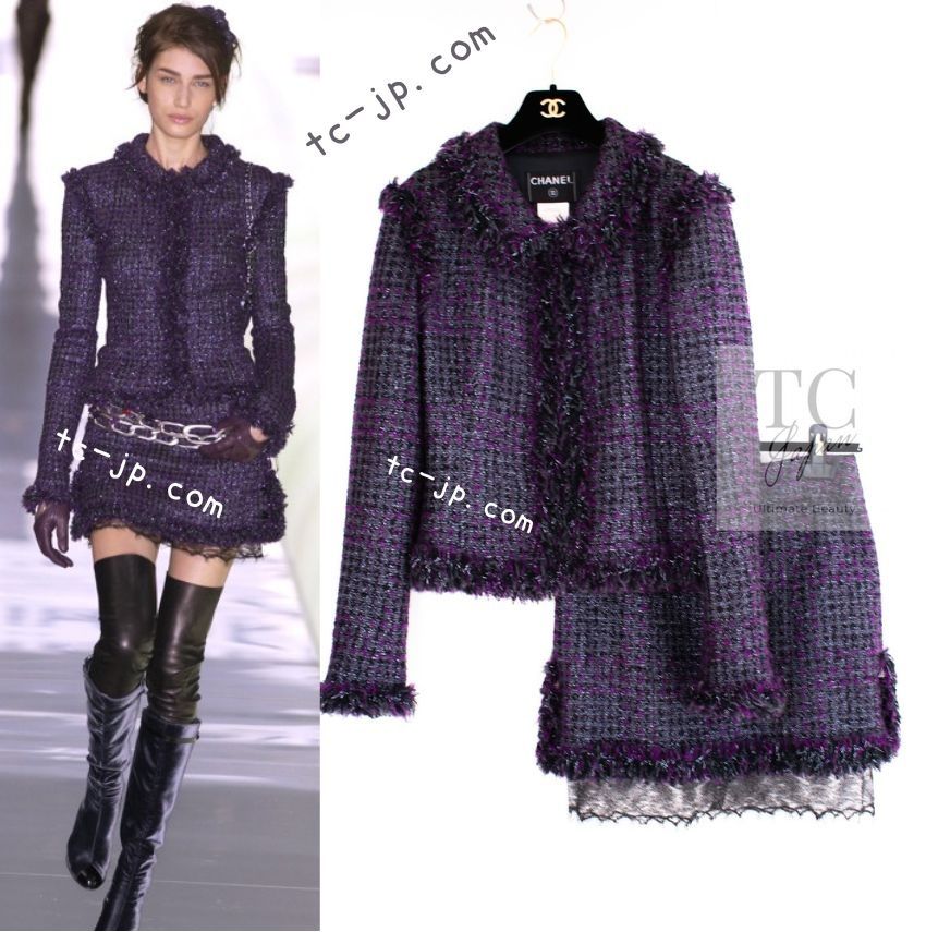 シャネル ジャケット スーツ CHANEL 126万 パープル ブラック
