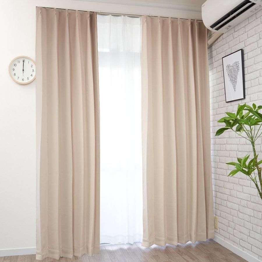 【在庫セール】遮光 99.9% 178cm丈 2枚組 カーテン 断熱 保温 節電対策 洗える 省エネ curtain-fabfun [幅100x丈178 2枚組 ベージュ ME634]