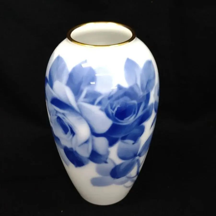 未使用】大倉陶園/OKURA ブルーローズ 8011 15cm 花瓶 フラワーベース 