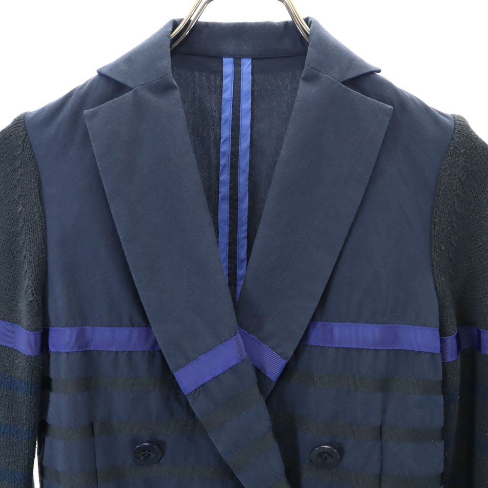 sacai luck - サカイラック 日本製 ボーダー柄 ニット切替 ダブル ブレザー 1 ネイビー sacai luck アンコン レディース fre-91769_001.jpg