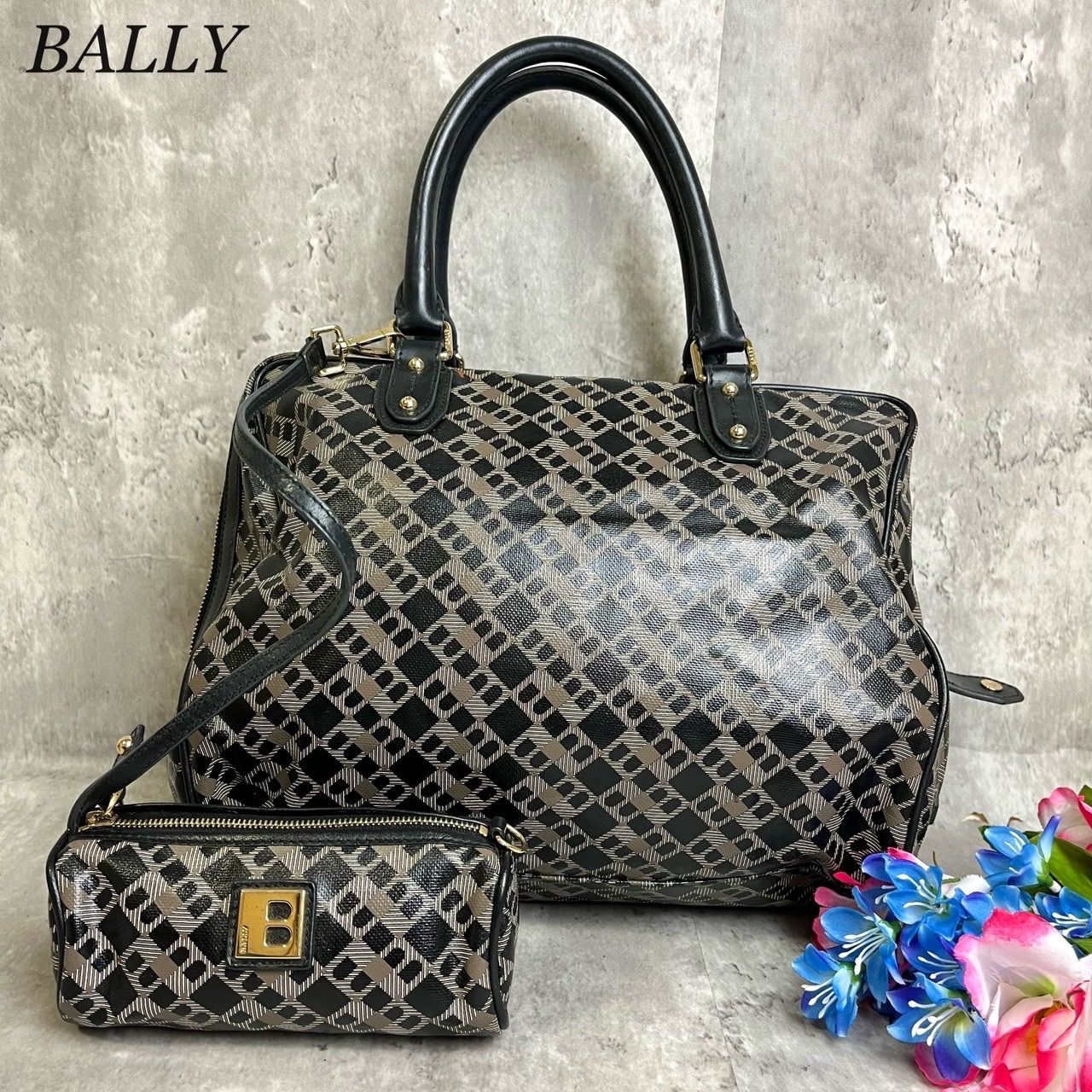 ✨良品✨ BALLY バリー ミニボストンバッグ ハンドバッグ ポーチ 総柄 