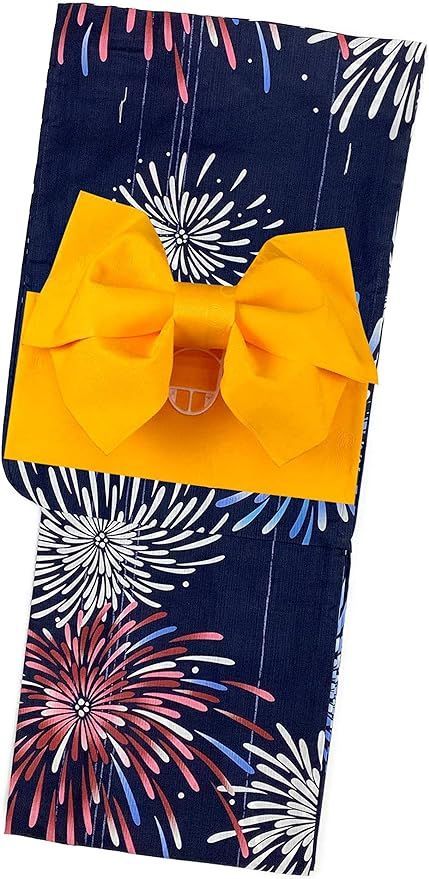 浴衣セット 女の子 140 cm 150 大人っぽい粋な柄 レトロ 古典柄 作り帯セット 紺地 花火 HJY-01