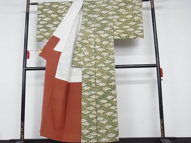 平和屋-こころ店■上質な紬　ろうけつ染め　雲文　着丈150.5cm　裄丈62cm　正絹　逸品　A-cs4580