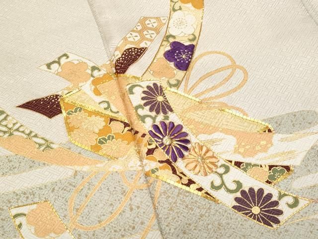 平和屋着物○訪問着 短冊花車文 金彩 三越扱い 正絹 逸品 AABA4879ck