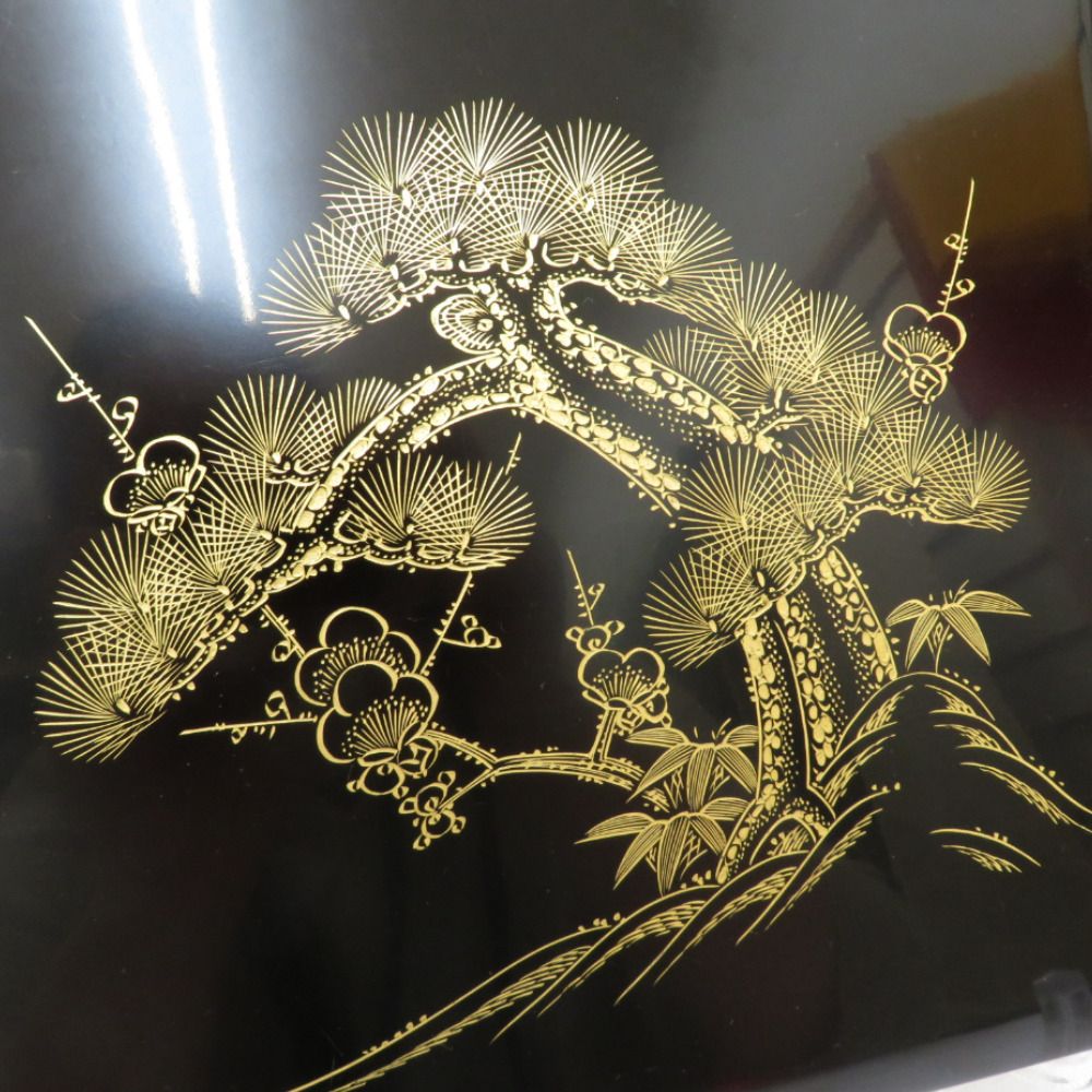 骨董・民芸品 輪島塗 重箱 五段重 御重 嘉美漆器店 黒塗内朱 沈金