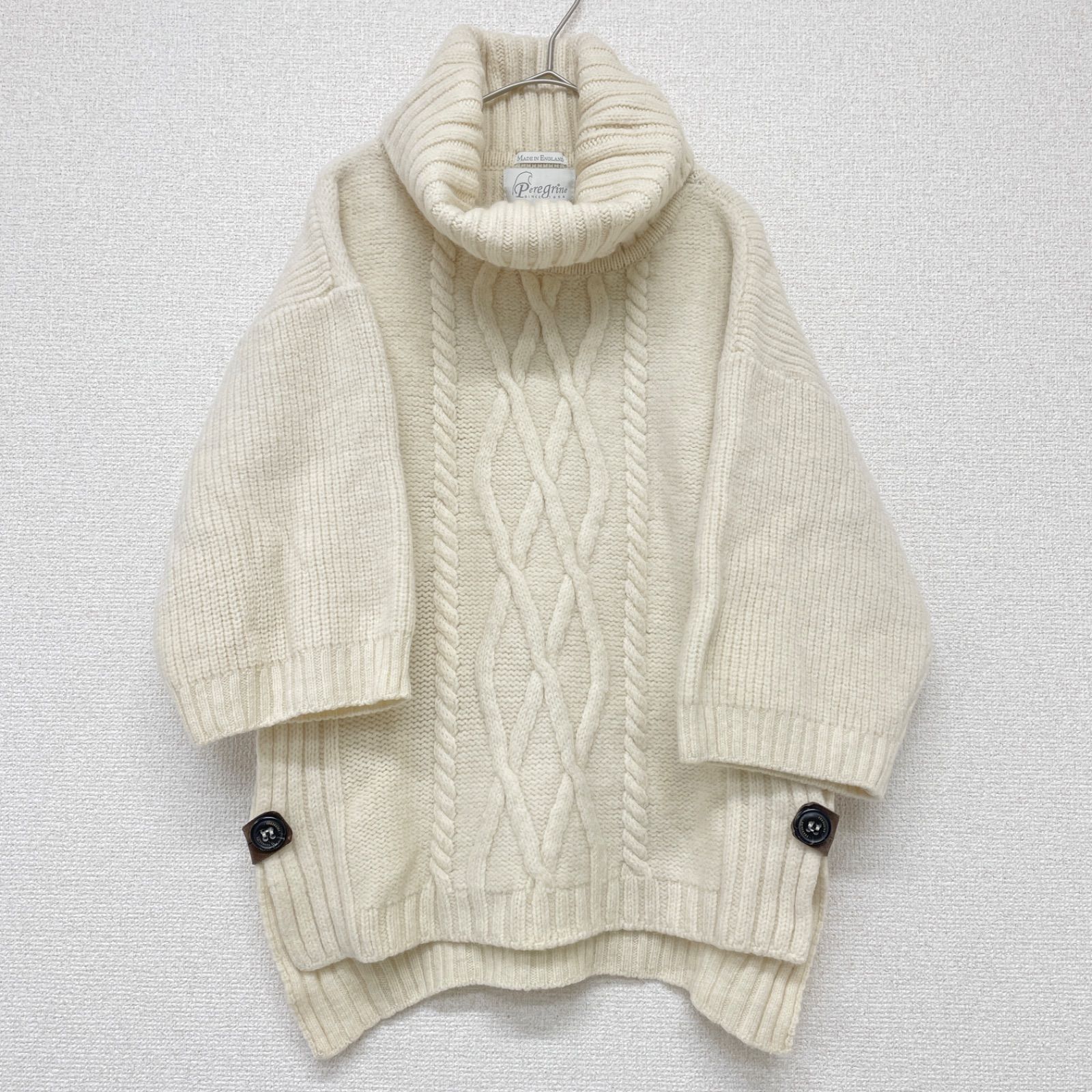 Peregrine ペレグリン ニットトップス オーバーサイズ ケーブル網み タートルネック ウール アイボリー イギリス製 レディース S