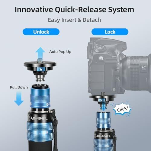 SIRUI AM-404FL カメラ一脚 足付き 74.8インチ アルミニウム トラベルビデオ一脚 取り外し なベース付き スリムで軽量 最大荷重26ポンド 360°パノラマパン 4セクション Canon Nikon Sony用