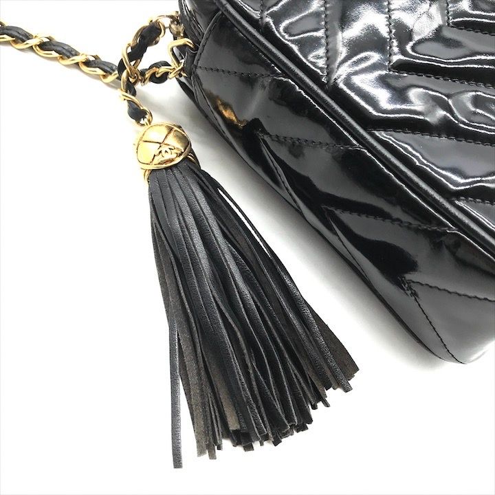 美品 CHANEL シャネル ココマーク ダイヤステッチ エナメル パテント フリンジ チェーン ショルダー バッグ ブラック a2921 楽天市場】シャネル Chanel ココマーク ダイヤステッチ エナメル