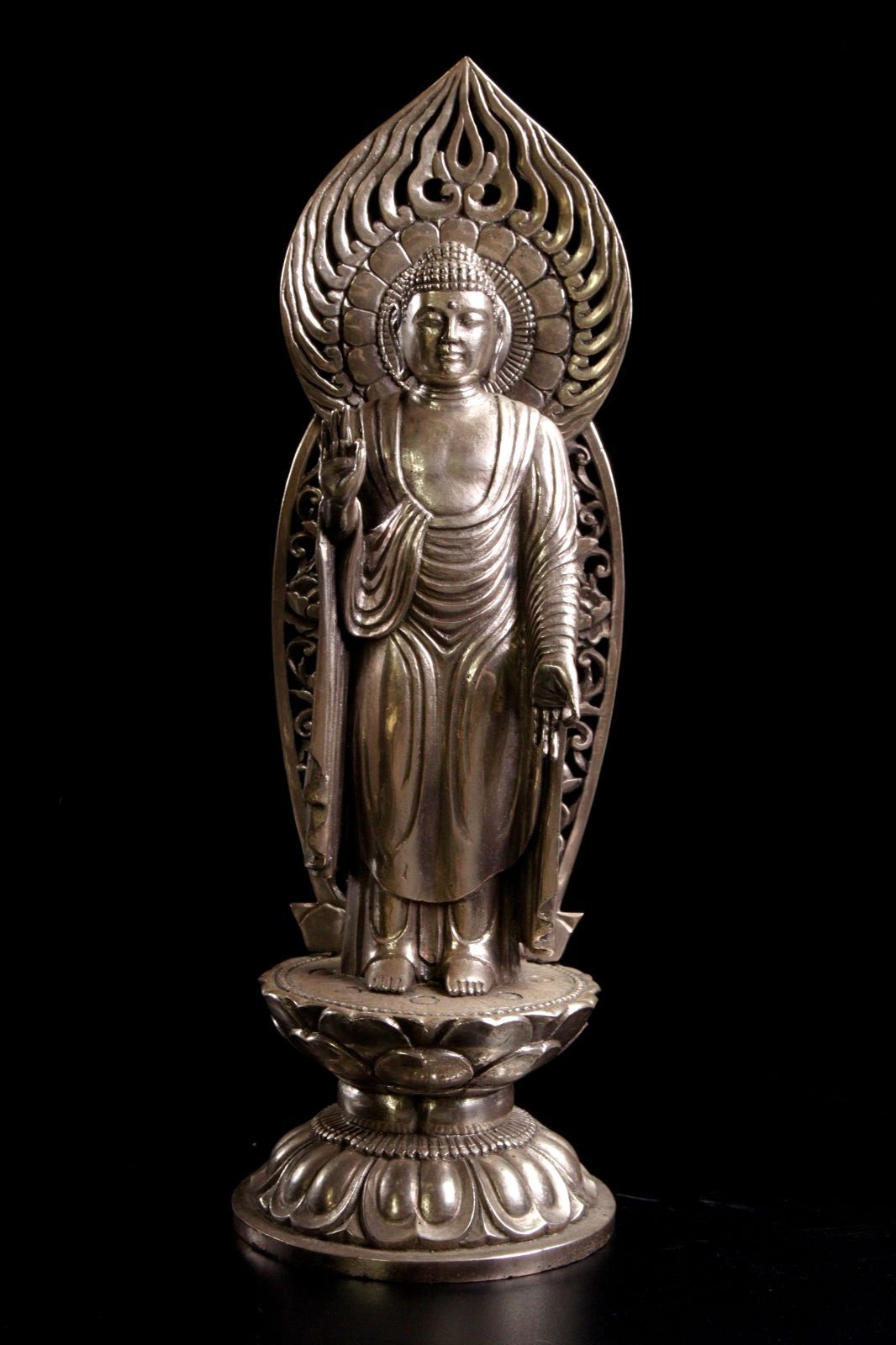 銀製 圓鍔勝三作 阿弥陀如来像 29cm 1813g 銀900 1/50 共箱 仏像 仏教