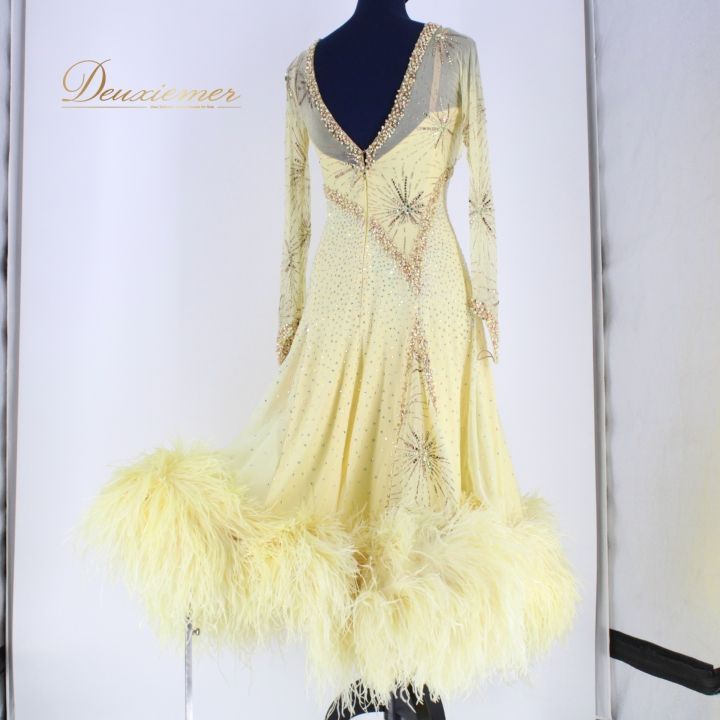 社交ダンス スタンダードドレス 薄いレモンイエロー S〜SM おまけの