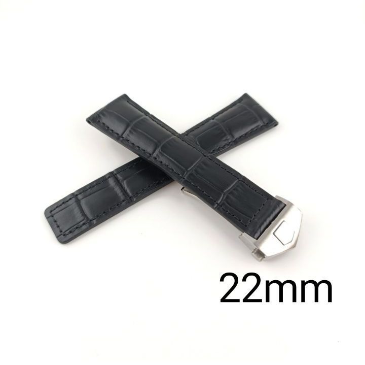22mm 腕時計 レザー ベルト 防水仕様 ブラック 黒 Dバックル 【対応