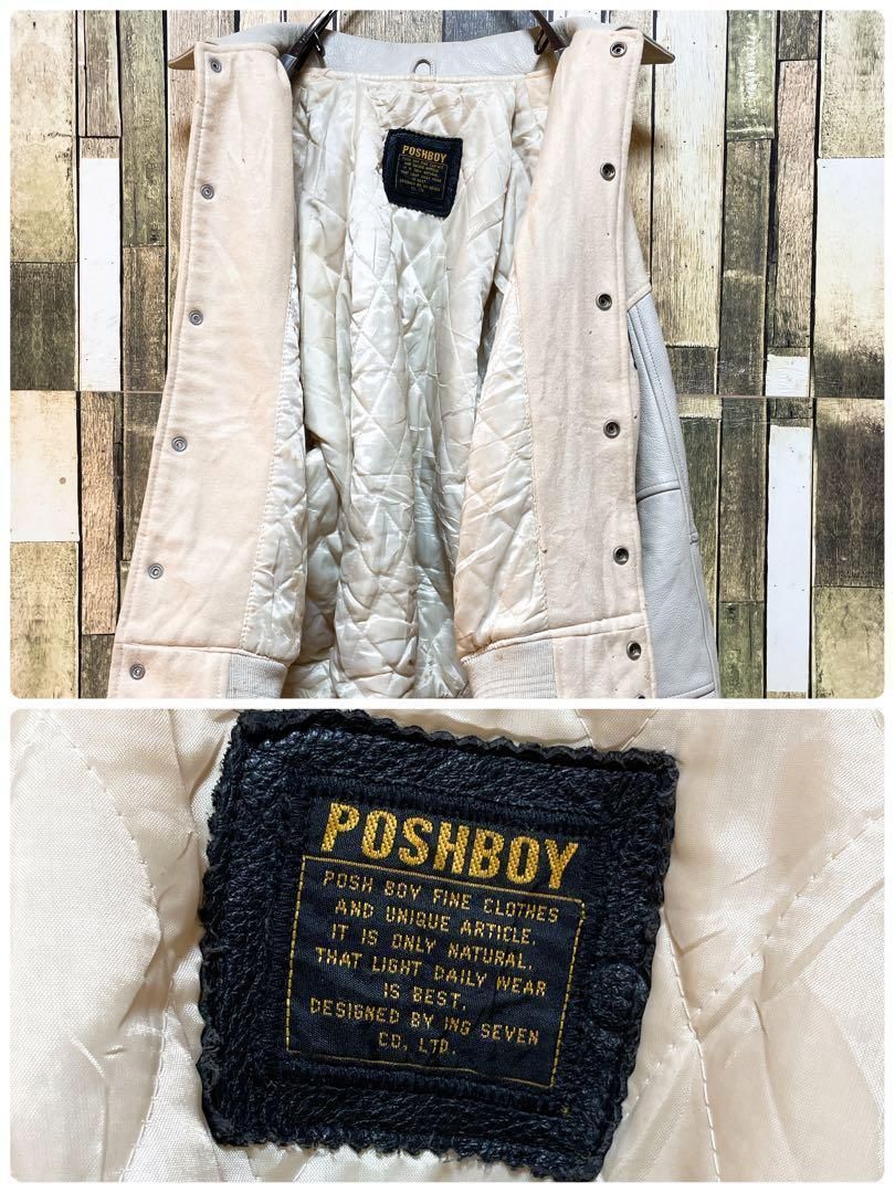 人気デザイン》ポッシュボーイ POSHBOY 白☆スタジャン XL 刺繍ロゴ 全