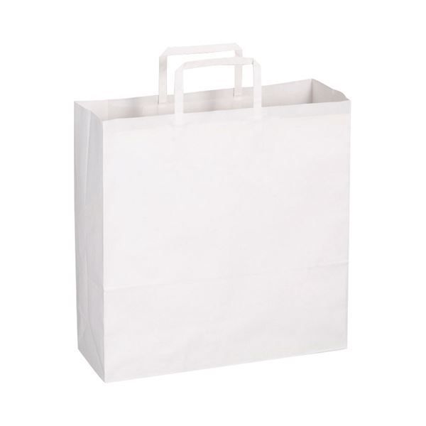 （まとめ）TANOSEE 紙手提袋 平紐 中ヨコ320×タテ320×マチ幅115mm 白無地 1パック（50枚）