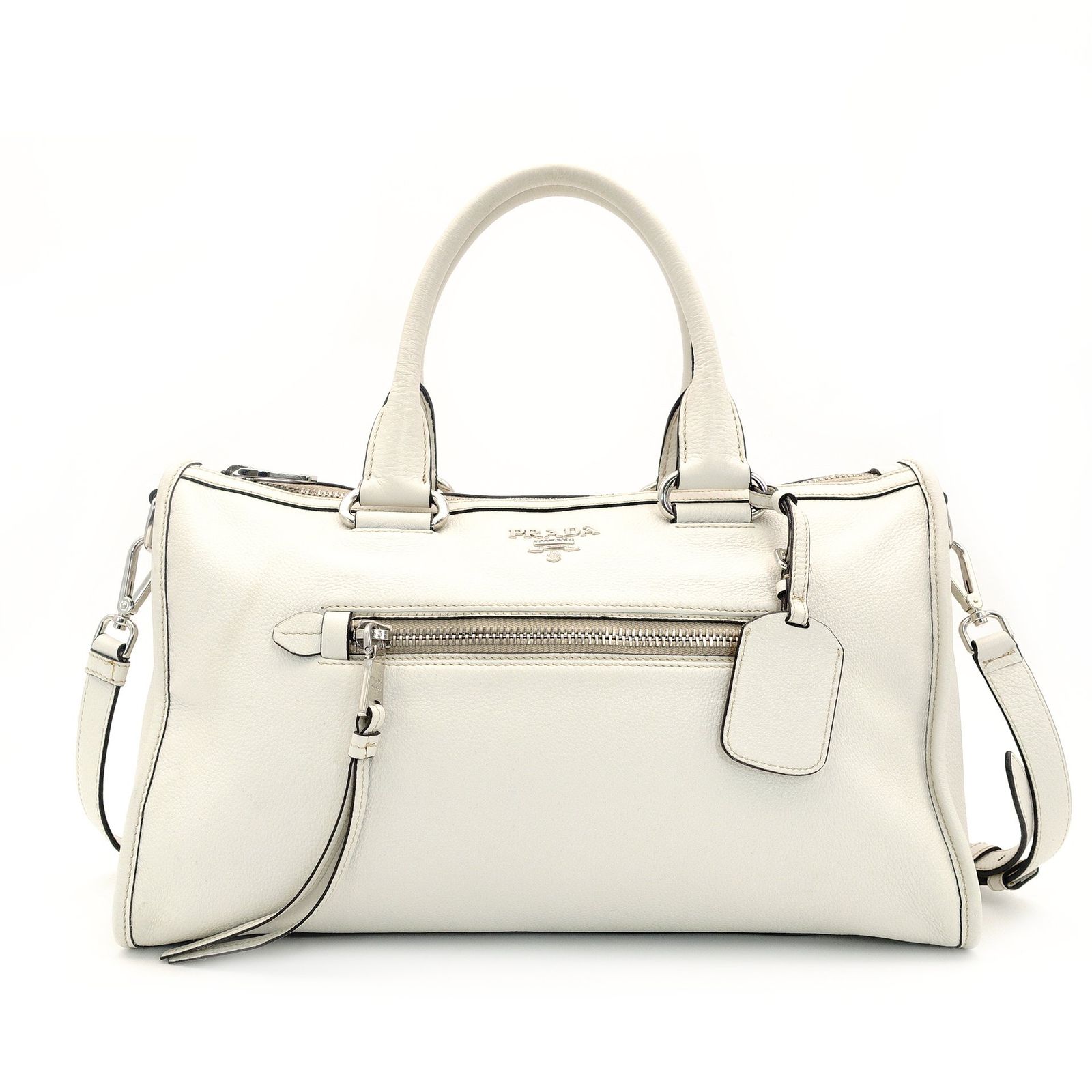 プラダ PRADA ハンドバッグ ホワイト レザー 白 2way クロスボディ ロゴ シルバー金具 7-9-284