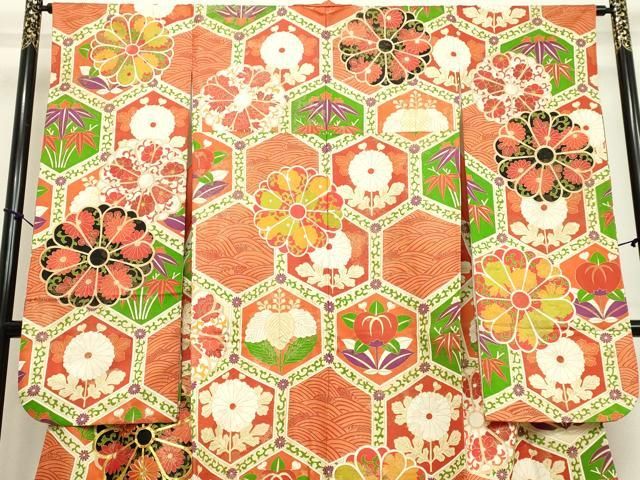 平和屋着物○訪問着 駒刺繍 霞松竹梅花文 金彩 鬼しぼ縮緬