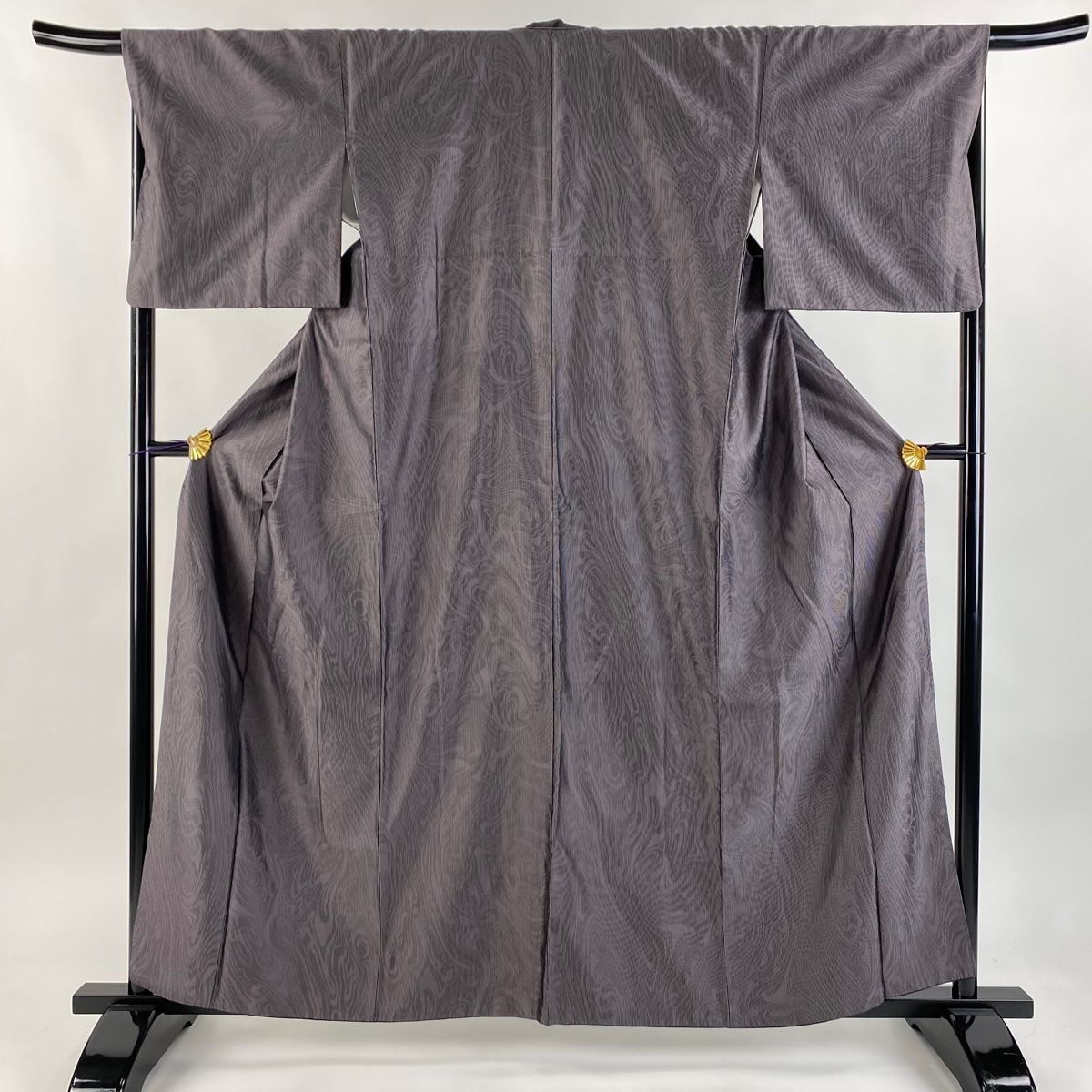 お召 身丈160cm 裄丈67cm M 袷 墨流し 灰紫 正絹