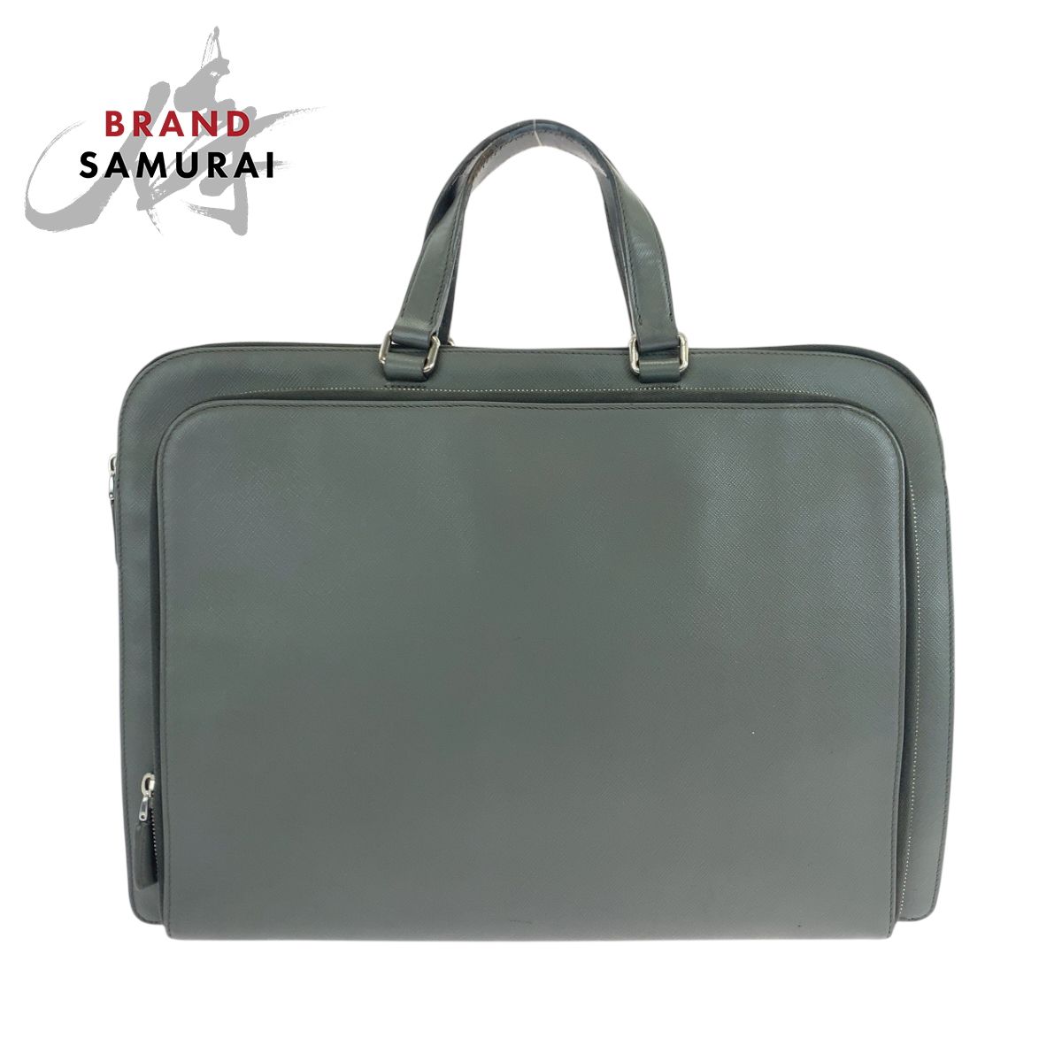 PRADA プラダ サフィアーノ 三角ロゴプレート グレー シルバー金具 レザー VR0078 ビジネスバッグ ハンドバッグ レディース 503537