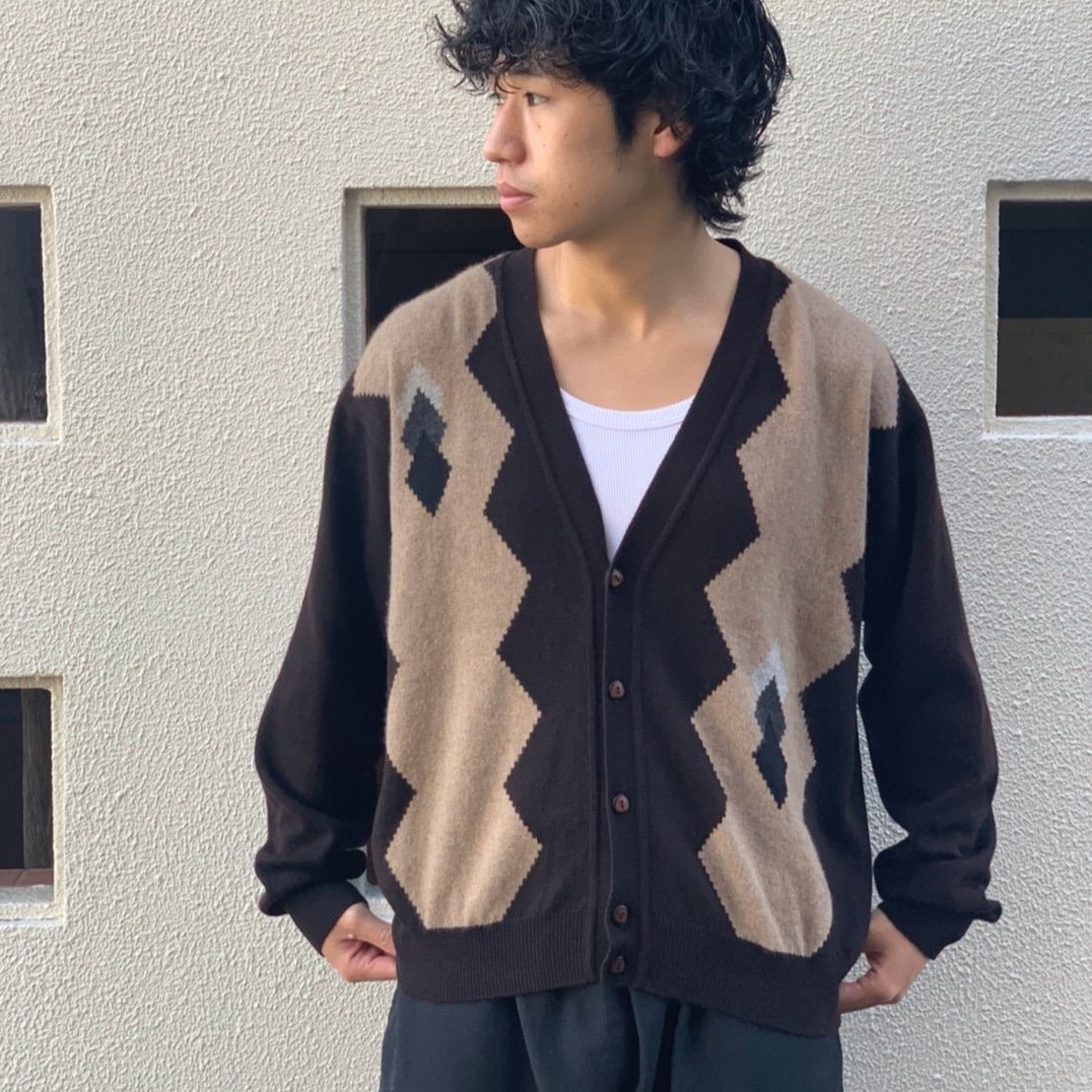 カシミヤ100% カーディガン ブラウン カシミヤ ヴィンテージ L 古着 