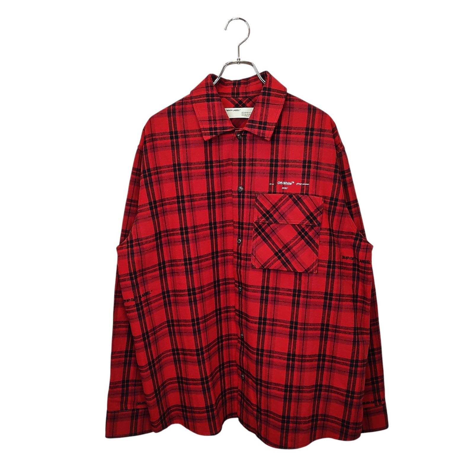 OFF-WHITE オフホワイト 20AW ARROW PATCHED FLANNNEL CHECK OVERSIZED SHIRT フランネル チェック シャツ OMGA098R20G71021 S レッド|ブラック