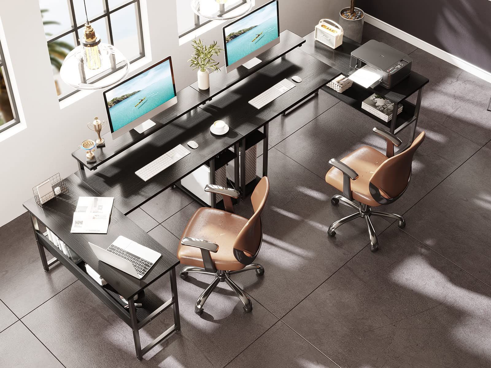 収納 3段階モニター台付き desk pcデスク 棚付き オフィスデスク 机 仕事用 l字 デスク 在宅勤務 ゲーミングデスク 組立簡単 幅137 パソコンデスク ブラック ODK