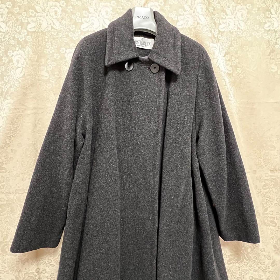 英国製 ウール カシミア Aライン コート サイズ9 FEMINELLA フェミネラ ロングコート グレー カシミヤ イギリス
