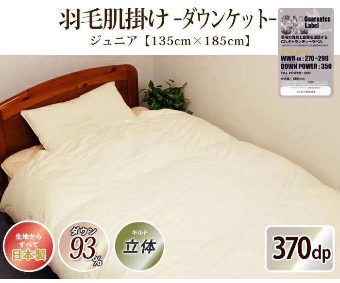 羽毛 肌掛け布団 ポーランド産 370dp 0.3kg ジュニア 綿100% 135×185cm