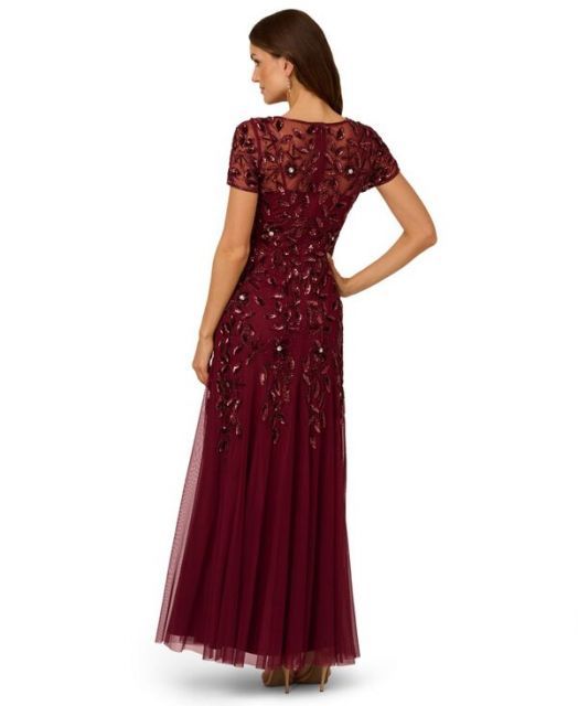 アドリアナ パペル レディース ワンピース トップス Plus Size Floral-Beaded Gown MAHOGANY