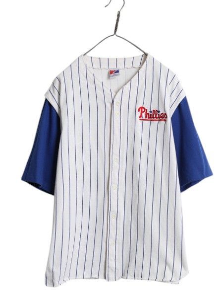 なクーポン配布中! 90s スウィングスター MLB フィリーズ ベースボール シャツ メンズ XL | ゲームシャツ 半袖シャツ 大きいサイズ ストライプ